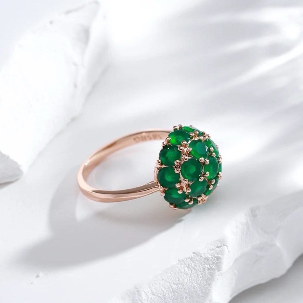 ◾️Rose Gold Plated Emerald Green Natural Zircon Ring